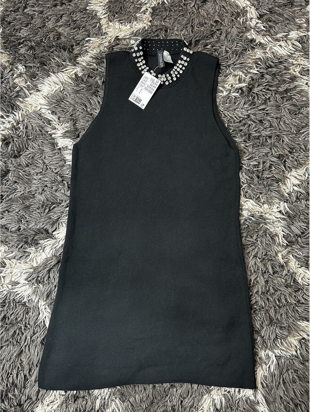 NWT Divided H&M Dress Womens Medium Black Rhinestone Jewel Neck Sleeveless Knit